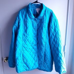 Blue button-down collared puffer jacket